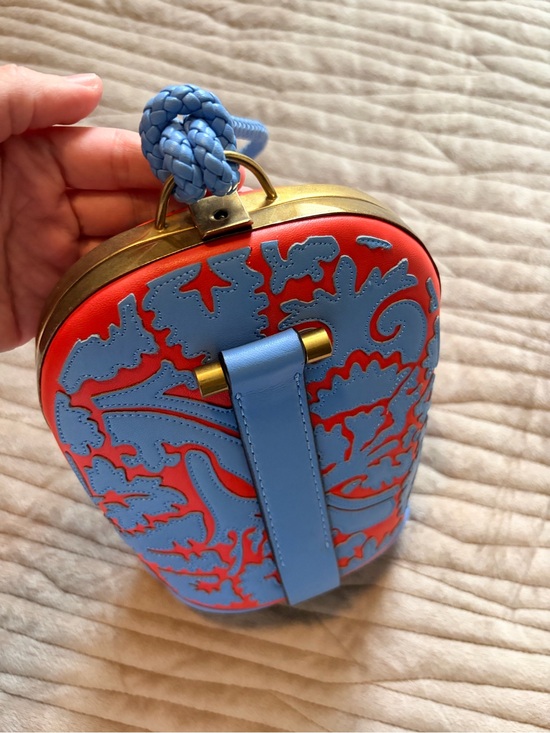 Tory Burch Handbags - Tory Burch Blue and Coral Floral Appliqué Wristlet Clutch